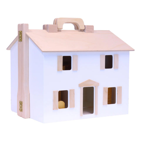 Handcrafted Wooden Dollhouse Play Set With 16-Piece Furniture – Two-Story Toy House | Made in USA Amish Toy Box  Wooden Doll House Toy