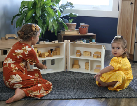 Handcrafted Wooden Dollhouse Play Set With 16-Piece Furniture – Two-Story Toy House | Made in USA Amish Toy Box  Wooden Doll House Toy