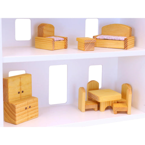 Handcrafted Wooden Dollhouse Play Set With 16-Piece Furniture – Two-Story Toy House | Made in USA Amish Toy Box  Wooden Doll House Toy