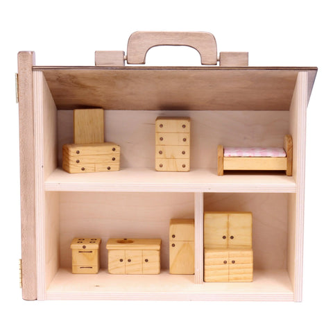 Handcrafted Wooden Dollhouse Play Set With 16-Piece Furniture – Two-Story Toy House | Made in USA Amish Toy Box  Wooden Doll House Toy