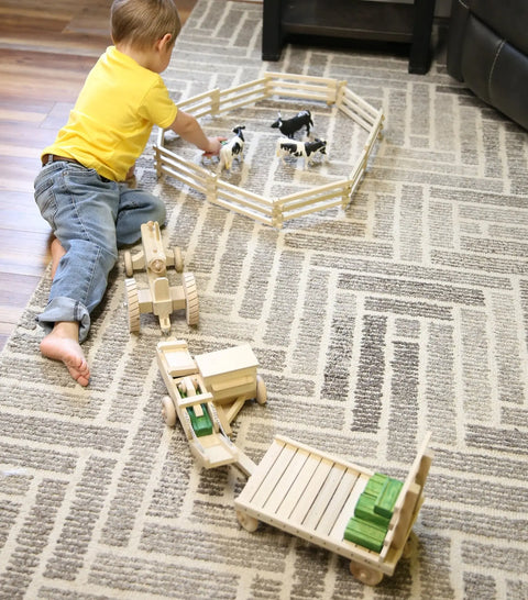 Handcrafted Wooden Farm Toy Set – Tractor, Hay Baler, Wagon with 16 Bales | Made in USA Amish Toy Box  Wooden Toys