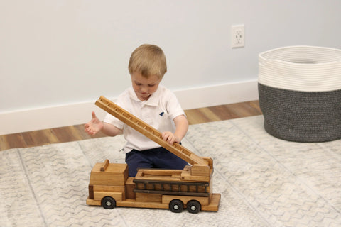 Handcrafted Wooden Fire Truck Toy 20 Inch with Swivel Ladder – Non-Toxic Finish | Made in USA Amish Toy Box  Wooden Toys,Trains, Trucks and Things