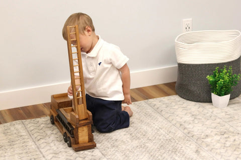 Handcrafted Wooden Fire Truck Toy 20 Inch with Swivel Ladder – Non-Toxic Finish | Made in USA Amish Toy Box  Wooden Toys,Trains, Trucks and Things