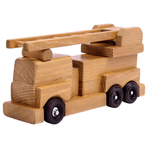 Handcrafted Wooden Fire Truck Toy 20 Inch with Swivel Ladder – Non-Toxic Finish | Made in USA Amish Toy Box  Wooden Toys,Trains, Trucks and Things