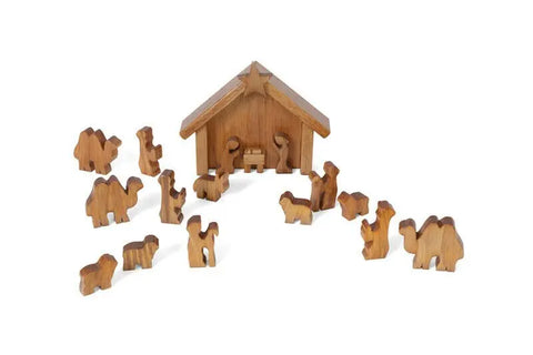Handcrafted Wooden Nativity Manger Scene Set 14 Pieces – Rustic Christmas Decor Stable | Made in USA Amish Toy Box  Wooden Toys