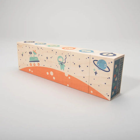 Handcrafted Wooden Space Building Blocks Set 6 Pieces 3x1.75 Inch – Safe Ink Printed | Made in USA Uncle Goose  Environments