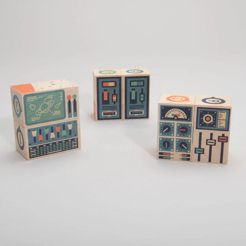 Handcrafted Wooden Space Building Blocks Set 6 Pieces 3x1.75 Inch – Safe Ink Printed | Made in USA Uncle Goose  Environments