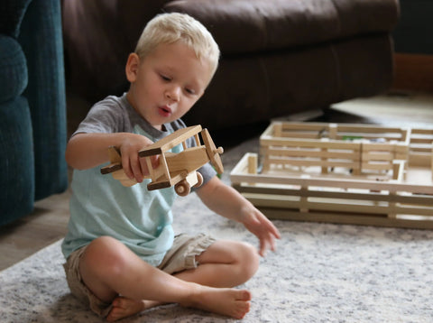 Handcrafted Wooden Toy Airplane With Spinning Propeller | Kid-Safe Finish – Made in USA Amish Toy Box  Toy