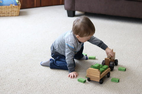 Handcrafted Wooden Toy Tractor and Detachable Wagon Set with 15 Hay Bales – Amish Crafted | Made in USA Amish Toy Box  Tractor and Wagon With Hay Bales