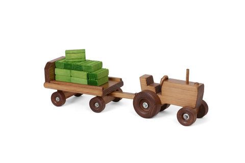 Handcrafted Wooden Toy Tractor and Detachable Wagon Set with 15 Hay Bales – Amish Crafted | Made in USA Amish Toy Box  Tractor and Wagon With Hay Bales