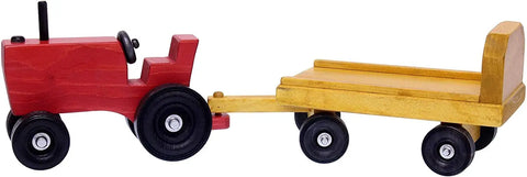 Handcrafted Wooden Toy Tractor and Detachable Wagon Set with 15 Hay Bales – Amish Crafted | Made in USA Amish Toy Box  Tractor and Wagon With Hay Bales