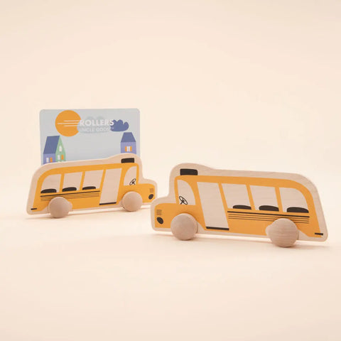 Handcrafted Wooden Yellow School Bus Push Toy 6x4.5 Inch – Durable Eco-Friendly Play Vehicle | Made in USA Uncle Goose  Rollers