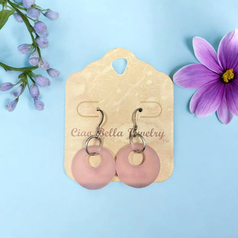 Handmade 1 Inch Circular Sea Glass Dangle Earrings – Earthy Pink and Green Tones – Sterling Silver Hooks | Made in USA Michelle Marie Boutique  Earrings