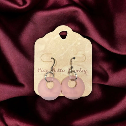 Handmade 1 Inch Circular Sea Glass Dangle Earrings – Earthy Pink and Green Tones – Sterling Silver Hooks | Made in USA Michelle Marie Boutique  Earrings