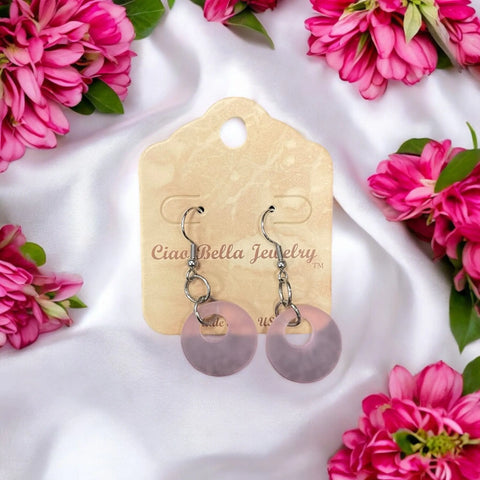 Handmade 1 Inch Circular Sea Glass Dangle Earrings – Earthy Pink and Green Tones – Sterling Silver Hooks | Made in USA Michelle Marie Boutique  Earrings