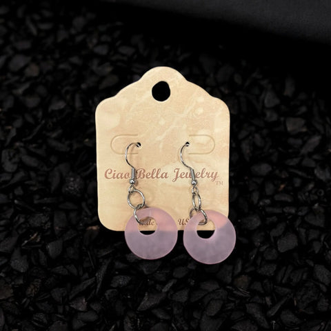 Handmade 1 Inch Circular Sea Glass Dangle Earrings – Earthy Pink and Green Tones – Sterling Silver Hooks | Made in USA Michelle Marie Boutique  Earrings