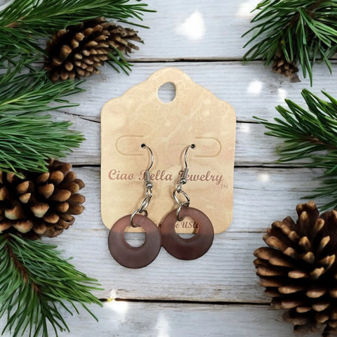 Handmade 1 Inch Circular Sea Glass Dangle Earrings – Earthy Pink and Green Tones – Sterling Silver Hooks | Made in USA Michelle Marie Boutique  Earrings