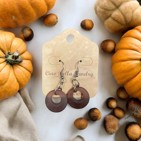 Handmade 1 Inch Circular Sea Glass Dangle Earrings – Earthy Pink and Green Tones – Sterling Silver Hooks | Made in USA Michelle Marie Boutique  Earrings