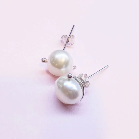 Handmade 10mm Freshwater Baroque Pearl Sterling Silver Spiral Ear Studs- Limited Edition Alexa Martha Designs  Earrings