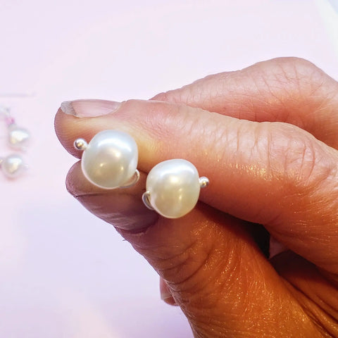 Handmade 10mm Freshwater Baroque Pearl Sterling Silver Spiral Ear Studs- Limited Edition Alexa Martha Designs  Earrings