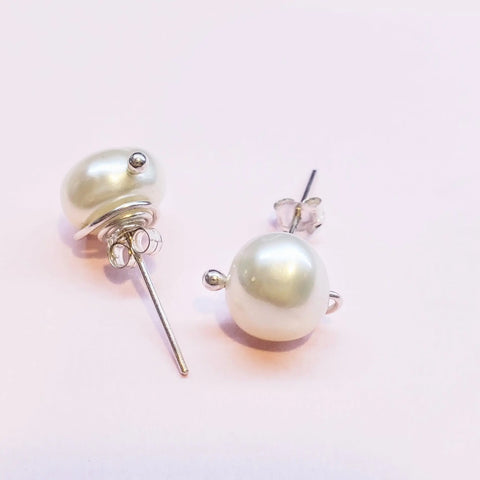 Handmade 10mm Freshwater Baroque Pearl Sterling Silver Spiral Ear Studs- Limited Edition Alexa Martha Designs  Earrings