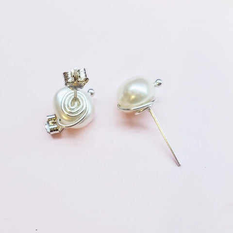 Handmade 10mm Freshwater Baroque Pearl Sterling Silver Spiral Ear Studs- Limited Edition Alexa Martha Designs  Earrings