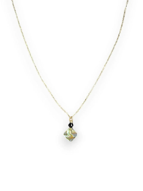 Handmade Abalone Shell Pendant Necklace With Black Crystal Accent – 16 Inch Adjustable Gold Chain | Made in USA Michelle Marie Boutique  Necklaces