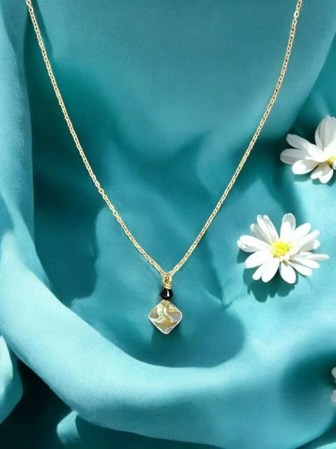 Handmade Abalone Shell Pendant Necklace With Black Crystal Accent – 16 Inch Adjustable Gold Chain | Made in USA Michelle Marie Boutique  Necklaces