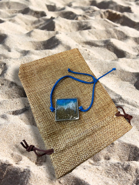 Handmade Adjustable Beach Sand and Ocean Wave Suede Bracelet – 1 Inch Square Stainless Steel Center | Made in USA Michelle Marie Boutique  Bracelets