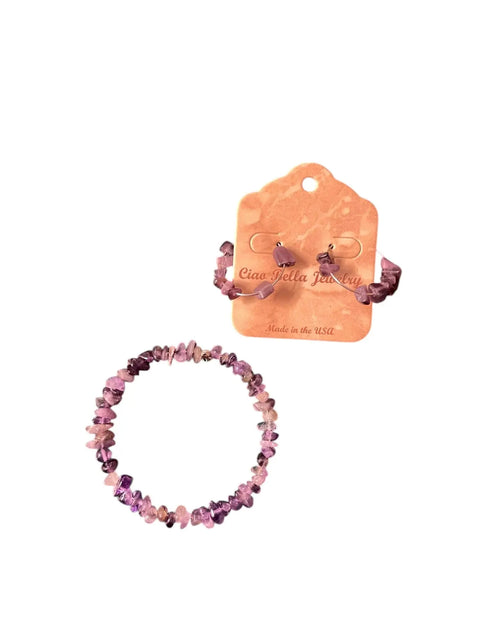 Handmade Amethyst Wrap Bracelet And Stainless Steel Hoop Earrings Set – Unique Gemstone Jewelry | Made In USA Michelle Marie Boutique  Bracelet Set