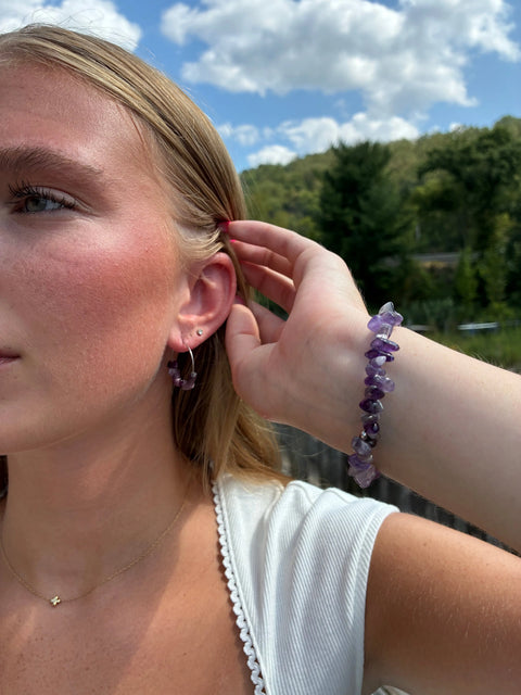 Handmade Amethyst Wrap Bracelet And Stainless Steel Hoop Earrings Set – Unique Gemstone Jewelry | Made In USA Michelle Marie Boutique  Bracelet Set
