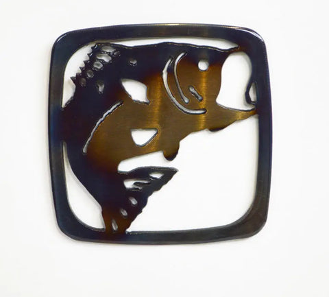 Handmade Bass Fish Metal Coaster – Heat-Treated Rustic Drink Protector | Made in USA Knights Home Decor  item