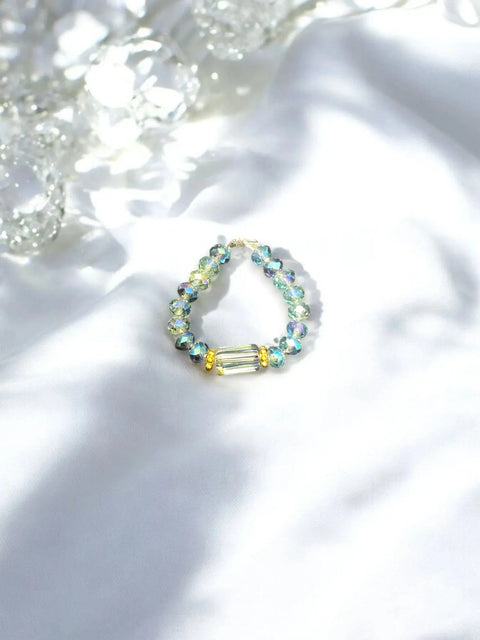 Handmade Beaded Stretch Ring With Rectangle Gemstone Charm – Minimalist Stackable Jewelry | Made in USA Michelle Marie Boutique  Rings