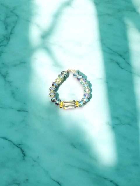 Handmade Beaded Stretch Ring With Rectangle Gemstone Charm – Minimalist Stackable Jewelry | Made in USA Michelle Marie Boutique  Rings