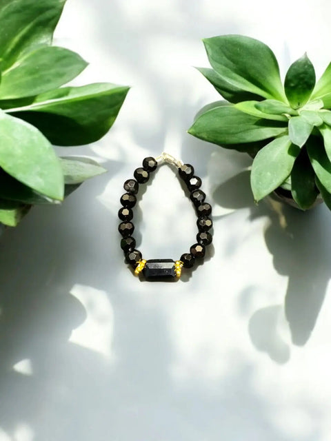 Handmade Beaded Stretch Ring With Rectangle Gemstone Charm – Minimalist Stackable Jewelry | Made in USA Michelle Marie Boutique  Rings