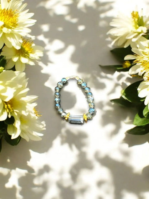Handmade Beaded Stretch Ring With Rectangle Gemstone Charm – Minimalist Stackable Jewelry | Made in USA Michelle Marie Boutique  Rings