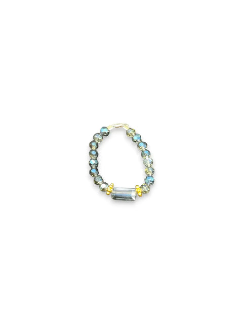 Handmade Beaded Stretch Ring With Rectangle Gemstone Charm – Minimalist Stackable Jewelry | Made in USA Michelle Marie Boutique  Rings