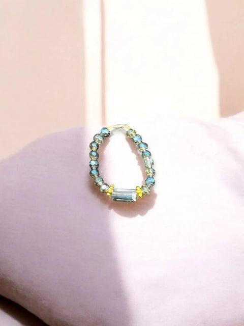 Handmade Beaded Stretch Ring With Rectangle Gemstone Charm – Minimalist Stackable Jewelry | Made in USA Michelle Marie Boutique  Rings