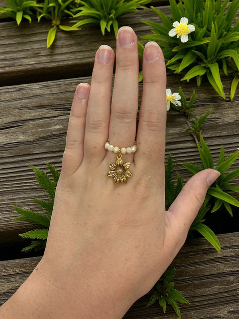 Handmade Beaded Stretch Ring with Star Charm – Adjustable Gemstone Jewelry | Made in USA by Michelle Marie Boutique Michelle Marie Boutique  Ring