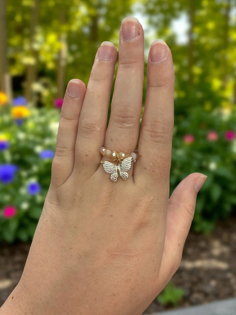 Handmade Beaded Stretch Ring with Star Charm – Adjustable Gemstone Jewelry | Made in USA by Michelle Marie Boutique Michelle Marie Boutique  Ring