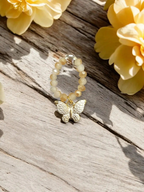 Handmade Beaded Stretch Ring with Star Charm – Adjustable Gemstone Jewelry | Made in USA by Michelle Marie Boutique Michelle Marie Boutique  Ring