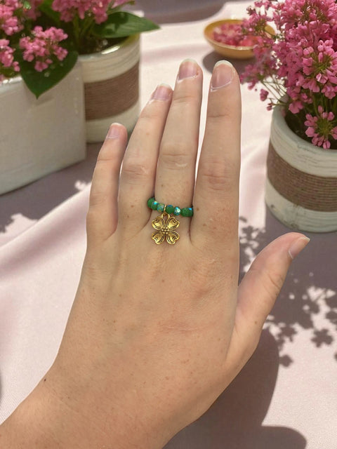 Handmade Beaded Stretch Ring with Star Charm – Adjustable Gemstone Jewelry | Made in USA by Michelle Marie Boutique Michelle Marie Boutique  Ring