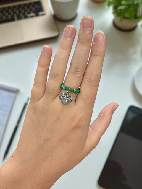 Handmade Beaded Stretch Ring with Star Charm – Adjustable Gemstone Jewelry | Made in USA by Michelle Marie Boutique Michelle Marie Boutique  Ring