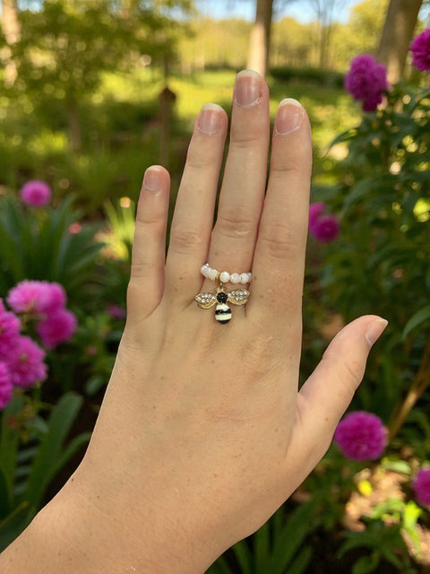 Handmade Beaded Stretch Ring with Star Charm – Adjustable Gemstone Jewelry | Made in USA by Michelle Marie Boutique Michelle Marie Boutique  Ring