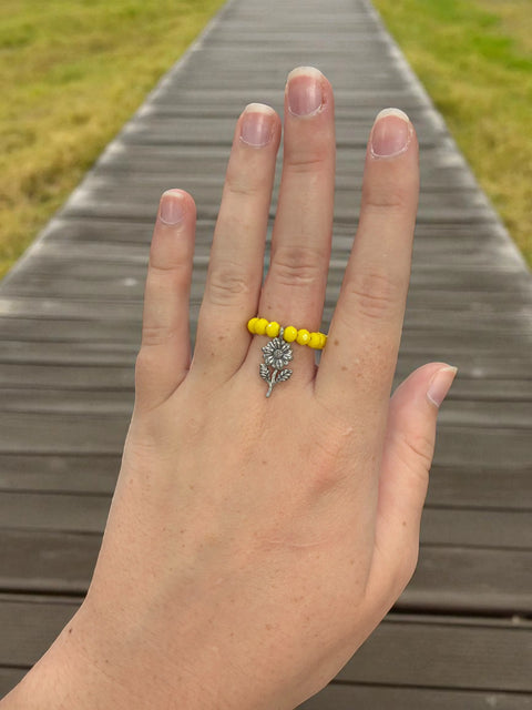 Handmade Beaded Stretch Ring with Star Charm – Adjustable Gemstone Jewelry | Made in USA by Michelle Marie Boutique Michelle Marie Boutique  Ring