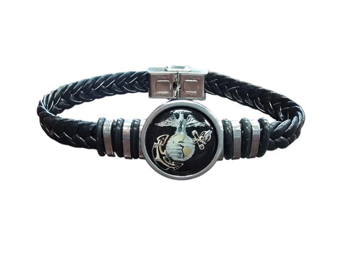 Handmade Black Braided Leather Bracelet With EGA Resin Emblem – Adjustable Military Jewelry | Made In USA Michelle Marie Boutique  Bracelets