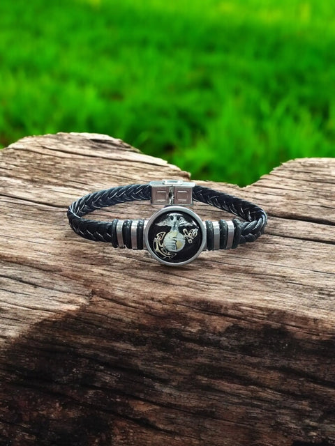 Handmade Black Braided Leather Bracelet With EGA Resin Emblem – Adjustable Military Jewelry | Made In USA Michelle Marie Boutique  Bracelets