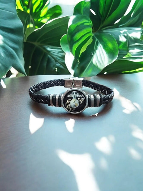 Handmade Black Braided Leather Bracelet With EGA Resin Emblem – Adjustable Military Jewelry | Made In USA Michelle Marie Boutique  Bracelets