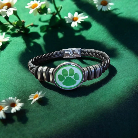 Handmade Black Braided Leather Bracelet With Green Pawprint Centerpiece – Adjustable Dog Lover Gift | Made in USA Michelle Marie Boutique  Bracelets