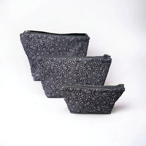 Handmade Black Cotton Makeup Bag With Silver Swirl Pattern – Small, Medium, Large Cosmetic Pouch | Made in USA Frances Farm & Craft  Cosmetic bags
